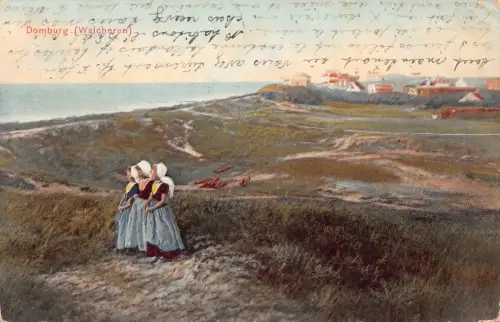 Niederlande 1911 Domburg Walcheren Frau Trachtenkleidung Vintage Postkarte