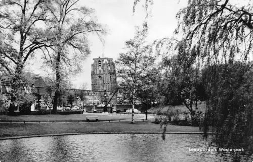 Niederlande 1965 Leeuwarden Westerpark Lake Park Vintage Postkarte