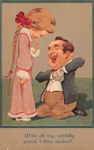 L043 Großes Kopfpaar Comic Humor geprägt Vintage Postkarte