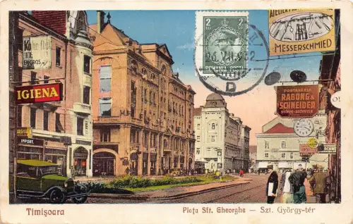 L042 Rumänien 1932 Timisoara Judaica Geschäfte Werbung Auto Oldtimer Postkarte