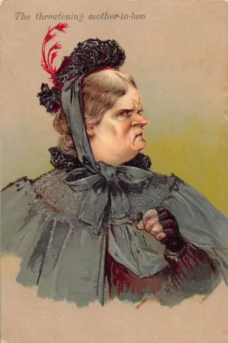 L043 Die bedrohliche Schwiegermutter 1904 Humor geprägte alte Postkarte