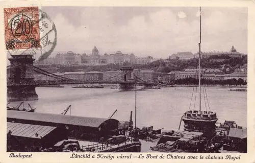 L041 Ungarn Budapester Hängebrücke und Königsschloss Vintage Postkarte