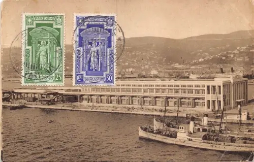 L041 Italien Triest Stazione Marittima Schiffe 1933 Vintage Postkarte