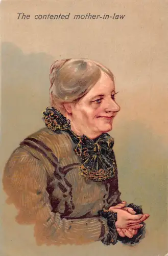 L043 Die zufriedene Schwiegermutter Humor geprägte Vintage Postkarte