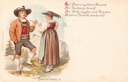 L106 Italien Österreich Sarnthal Trachtenpfeife rauchend Chromolitho Postkarte