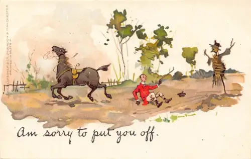 L106 Sorry to put you off Horse Scarecrow Comic Chromolitho signed Postcard