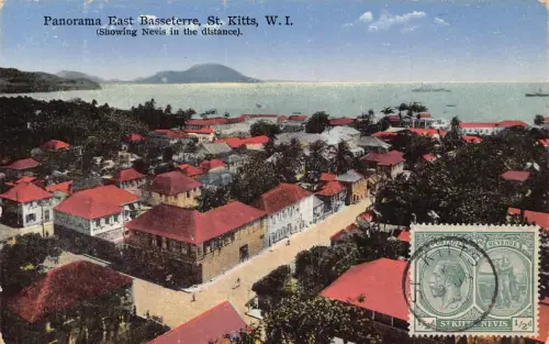 L041 St Kitts WI Panorama East Basseterre 1933 Vintage Postkarte
