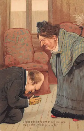 L043 Groteskes Paar Comic Humor geprägt Vintage Postkarte