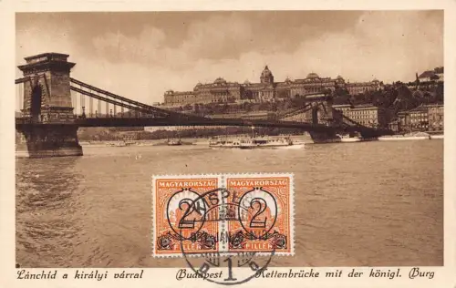 L041 Ungarn 1925 Budapester Brücke über die Donau Vintage Postkarte
