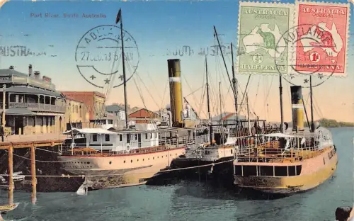 L041 Australien 1913 Port River South Australia Dampfschiffe Vintage Postkarte
