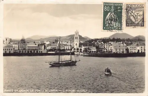 L042 Portugal Azoren S. Miguel 1933 Ponta Delgada Boote RPPC Vintage Postkarte