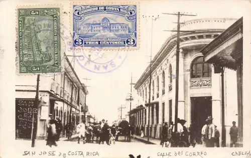 L041 Costa Rica 1932 San Jose Calle del Correo Echtfoto Vintage Postkarte