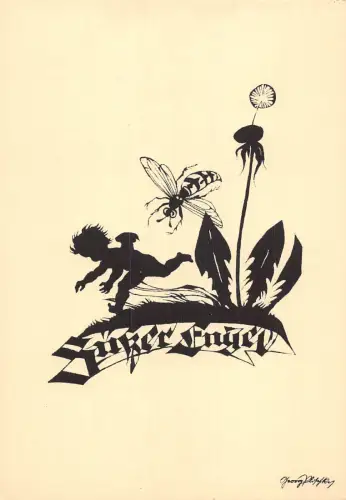 Silhouette Kunst von Georg Plischke Fantasy Zucker Vogel Biene Cherub Postkarte B730