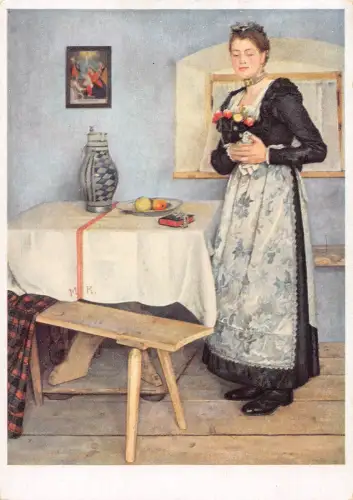 München Deutsche Kunst 1941 Sepp Hilz Bauernbraut Frau Apfelzimmer Postkarte B725