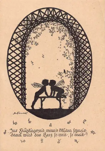 Silhouette Kunst von Elsbeth Forck Liebe Romantik Fantasy Feen Kuss Postkarte B729