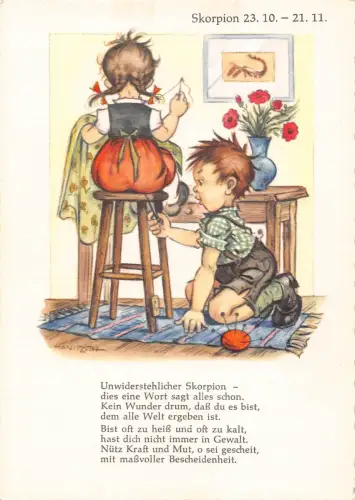 Horoskop Sternzeichen Skorpion Skorpion Comic Humor Hanitzsch Kunst Postkarte B723