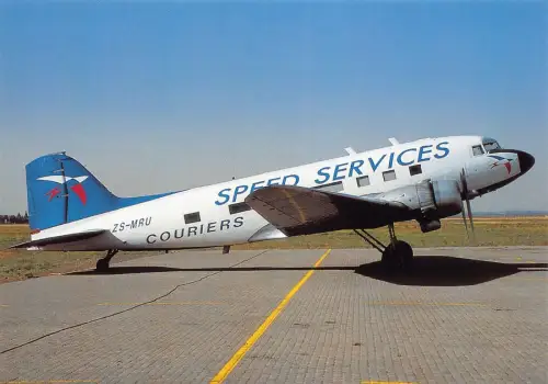 A159 Aircraft Speed Services Couriers DC-3 ZS-MRU Bloemfontein S Afrika Postkarte