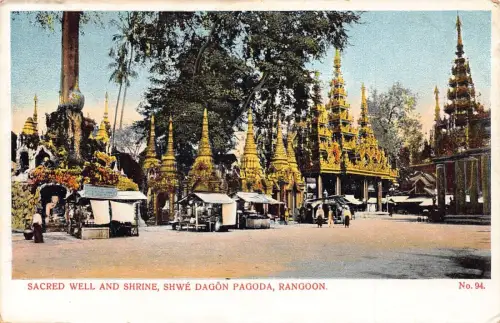 L255 Burma Myanmar Rangun Shwe Dagon Pagode Heiliger Brunnen und Schrein Postkarte