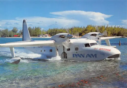 A156 Flugzeug Pan Am Air Bridge Fluggesellschaft Grumman G-73 Turbo Mallard Postkarte