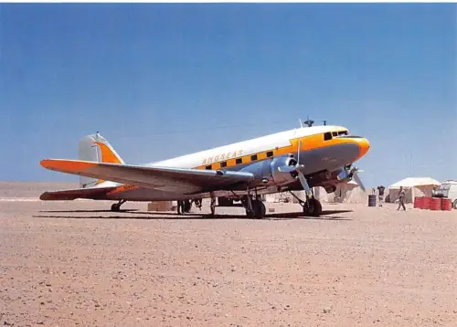 A156 Flugzeug Amoseas Airline N9896F c/n 4223 Libysche Wüste Landebahn Postkarte