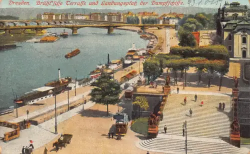 A154 Deutschland 1915 Dresden Dampfschiffe Brücke Landungsplatz 1. Weltkrieg Feldpostkarte