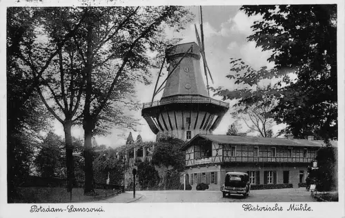 A153 Deutschland Potsdam-Sanssouci 1939 Historische Mühle Windmühle Auto Postkarte