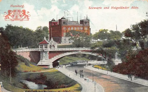 A153 Deutschland 1910 Hamburg Seewarte und Helgolaender Alley Bridge Postkarte