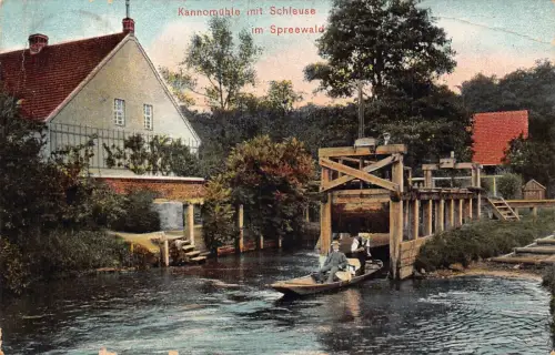 A153 Deutschland Kannomühle mit Schleuse im Spreewald Boot Vintage Postkarte