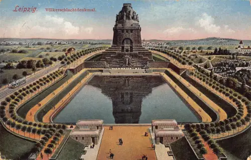 A153 Deutschland 1914 Leipzig Voelkerschlachtdenkmal Denkmal Straßenbahn 1. Weltkrieg Feld Postkarte