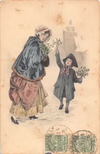 A149 Weihnachtsgrüße 1917 St. Petersburg Mutter Junge Pflege Mistelzweig Postkarte