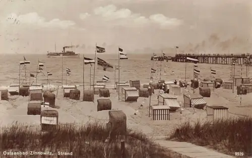 A148 Deutschland 1928 Ostsee Zinnowitz Strand Strand Drittes Reich Flagge Postkarte