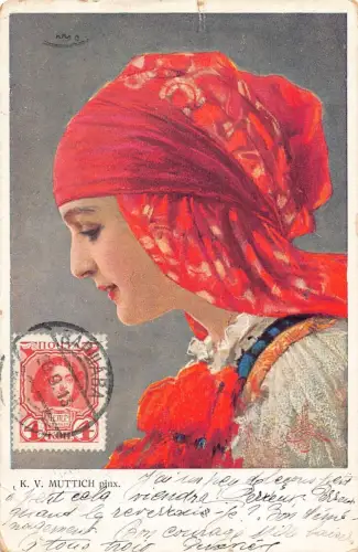 A149 Künstlerkarte 1913 Polin in traditionellen Kostümen Krakau Postkarte