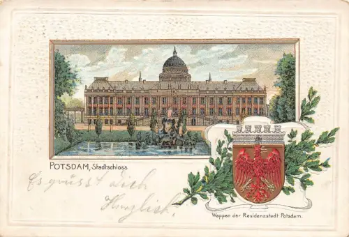 A166 Deutschland 1906 Schloss Potsdam Wappen geprägt alte Postkarte