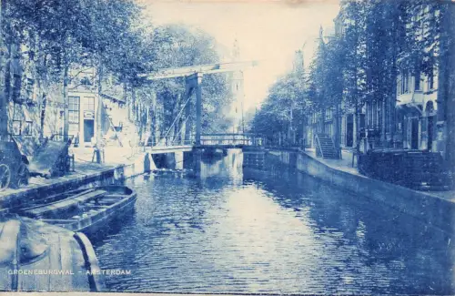 L259 Niederlande GROENEBURGWAL - AMSTERDAM Boote, Brücke Vintage Postkarte