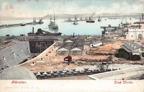 L256 Gibraltar Dock funktioniert. boote vintage postkarte