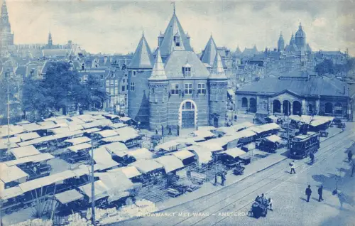 L259 Niederlande NIEUWMARKT MET WAAG - AMSTERDAM Vintage Postkarte