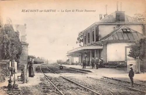 Frankreich Bahnhof Beaumont-sur-Sarthe Gare Vintage Postkarte L552