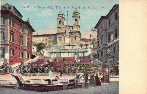 L257 Italien ROM - Chiesa della Trinità dei Monti con la Scalinata Vintage Postkarte