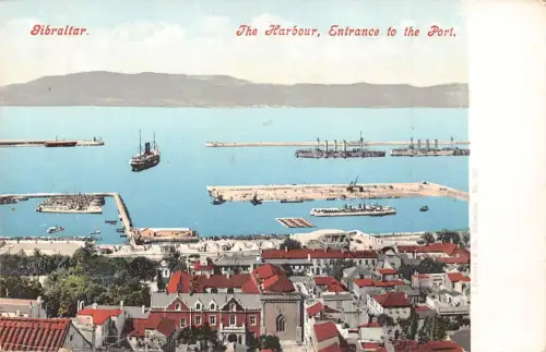 L256 Gibraltar Der Hafen, Einfahrt in den Hafen. alte Postkarte