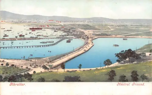 L256 Gibraltar Neutral Ground. Brücke, Boote Vintage Postkarte
