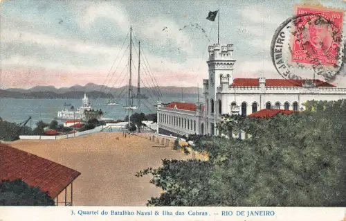 L250 Brasilien 1913 Quartel do Batalhão Naval & Ilha das Cobras alte Postkarte