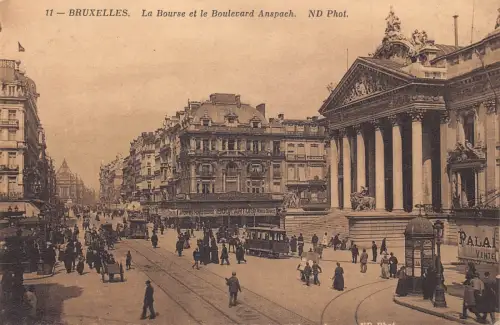L258 Belgien BRUXELLES. La Bourse et le Boulevard Anspach Vintage Postkarte