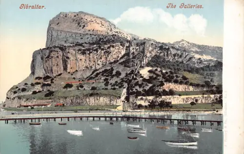 L256 Gibraltar The Galleries. Berg, Boote, Brücke Vintage Postkarte