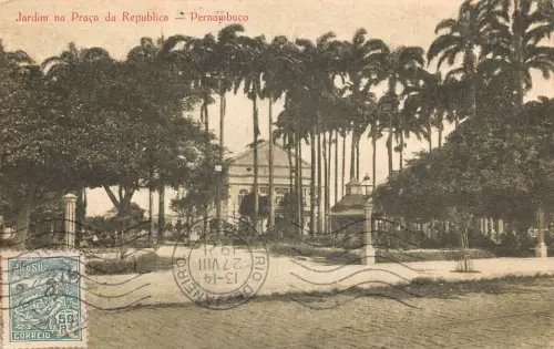 L250 Brasilien 1921 Jardim na Praça da Republica Pernambuco Vintage Postkarte