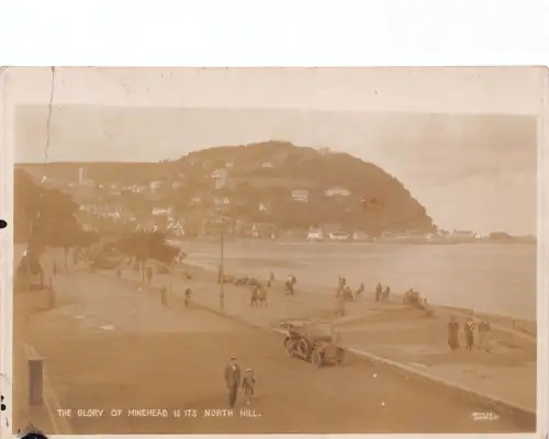 L040 England Minehead North Hill Automobil Echtfoto Sepia Postkarte