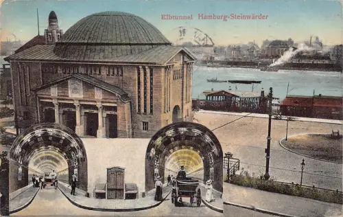 A166 Deutschland 1911 Elbtunnel Hamburg Steinwaerder Kutschtunnel Postkarte