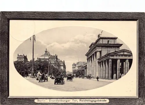 A164 Deutschland 1910 Passepartout Berlin Brandenburger Tor Kutschen Postkarte