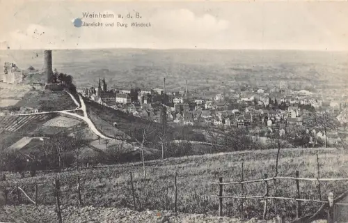 A166 Deutschland 1910 Weinheim Anzeige B Ansicht und Schloss Vintage Postkarte