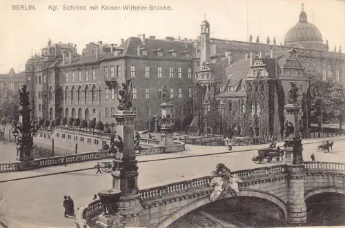 A164 Deutschland 1910 Schloss Kaiser Wilhelm Brücke Berlin Wagen Vintage Postkarte