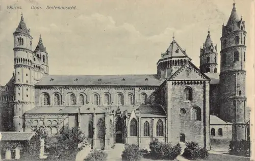 A166 Deutschland 1909 Wormser Dom Seitenansicht Vintage Postkarte